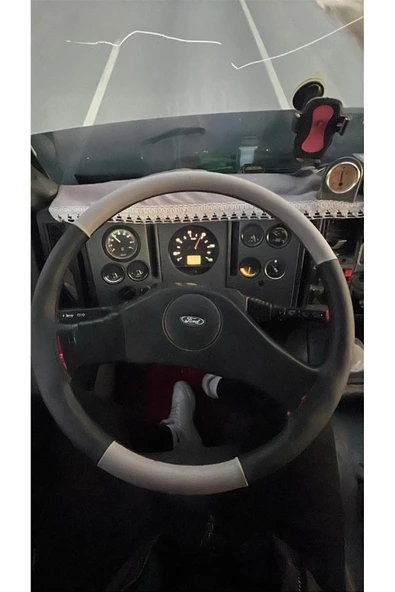 DİKİŞLİ DİREKSİYON KILIFI SİYAH/GRİ DERİ FORD CARGO ŞAHİN BAKIŞLI TIR KAMYON İÇİN ürün görseli 1