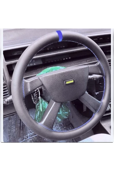 DİKİŞLİ DİREKSİYON KILIFI SİYAH DERİ MAVİ YÜZÜK/DİKİŞ FIAT TEMPRA İÇİN ürün görseli 1