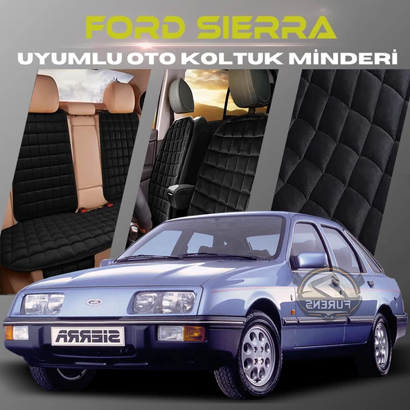 Ford Sierra Siyah Renk Tay Tüyü Cepli & Terletmez Sırtlı Oto Koltuk Minder Seti - Koltuk Koruma Kılıfı (ÖN & ARKA TAM SET) ürün görseli 1