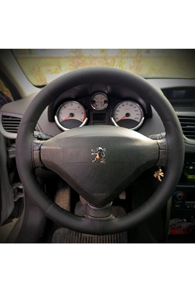 DİKİŞLİ DİREKSİYON KILIFI SİYAH DERİ SİYAH DİKİŞLİ PEUGEOT 207 İÇİN ürün görseli 1