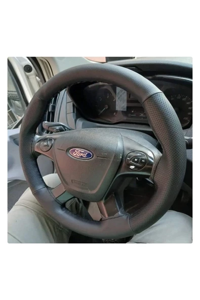 DİKİŞLİ DİREKSİYON KILIFI SİYAH/NOKTALI DERİ SİYAH DİKİŞLİ FORD FOCUS İÇİN ürün görseli 1