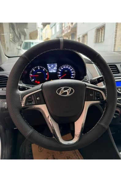 DİKİŞLİ DİREKSİYON KILIFI İTHAL NOKTALI NUBUK DERİ GRİ YÜZÜK/DİKİŞ HYUNDAİ ACCENT BLUE Uyumlu ürün görseli 1