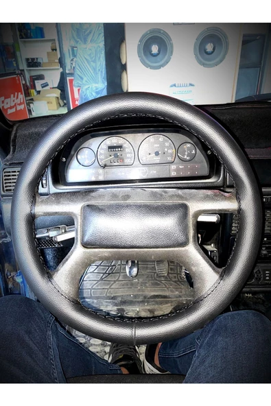 DİKİŞLİ DİREKSİYON KILIFI SİYAH DERİ SİYAH DİKİŞLİ FIAT UNO İÇİN ürün görseli 1