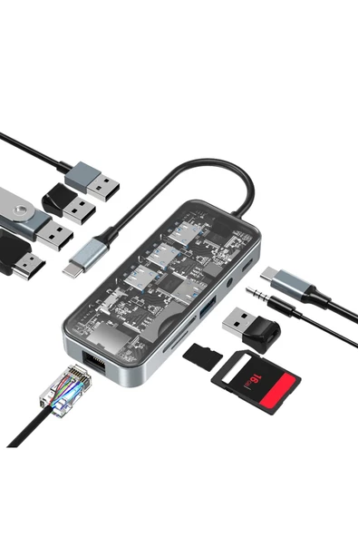 Type-c to usb PD 100Watt RJ45 Ethernet USB Çoklayıcı USB AUX Mikro Macbook Uyumlu All in 1 HC-87 ürün görseli 1