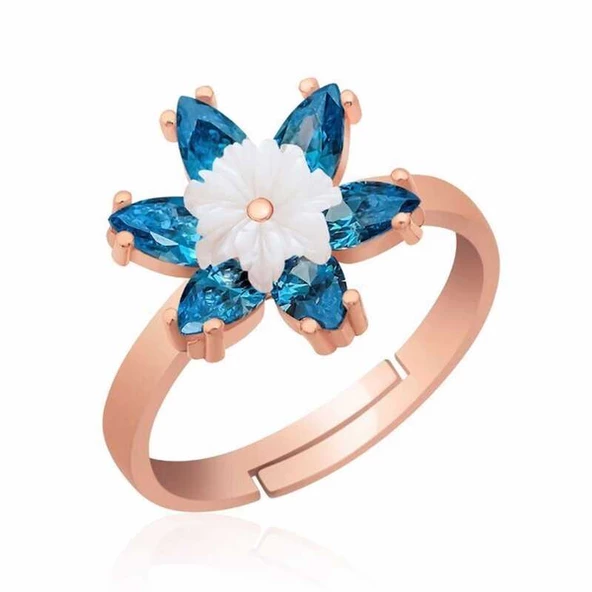 Gümüş Rose Mavi Lotus Çiçeği Yüzük SL1620 ürün görseli 1