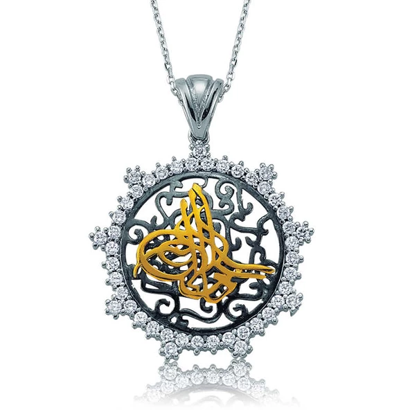 Gümüş Taşlı Tuğra Bayan Kolye  SL1869 ürün görseli 1