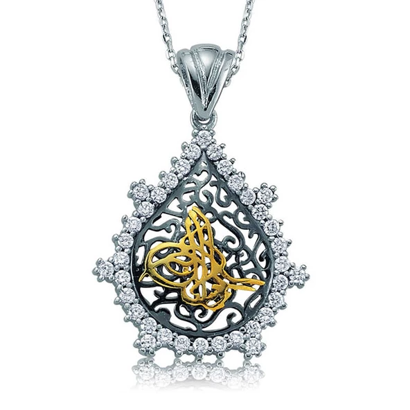 Gümüş Taşlı Tuğra Bayan Kolye  SL1867 ürün görseli 1