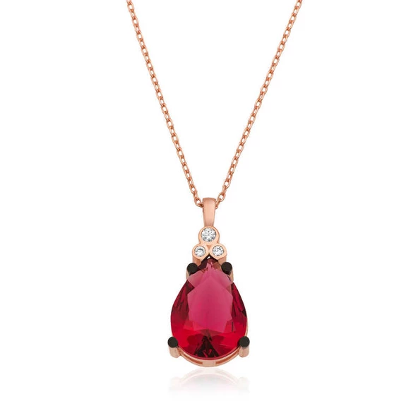 Gümüş Kırmızı Topaz Damla Kolye SL2055 ürün görseli 1