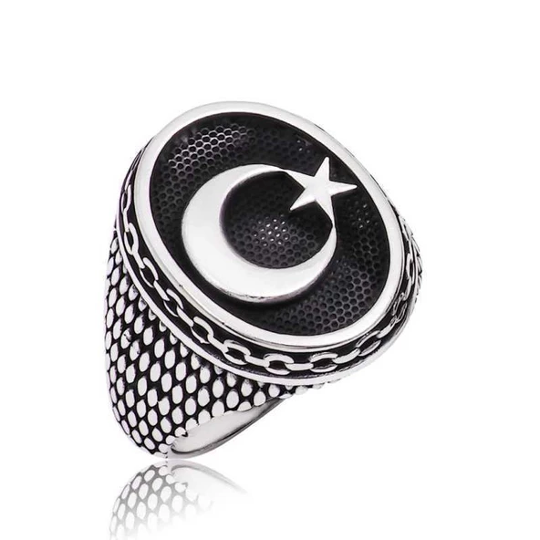 Gümüş Ay Yıldız Erkek Yüzük  SL2503 ürün görseli 1
