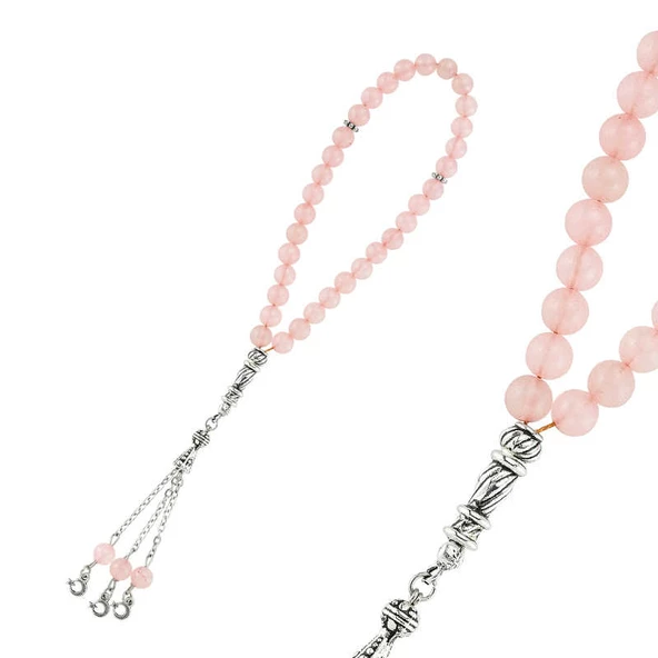 Doğaltaş Metal Püsküllü Pembe Kuvars Tesbih SL2341 ürün görseli 1