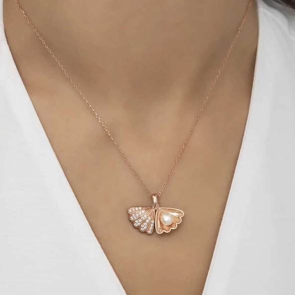 Gümüş Rose İncili İstiridye Bayan Kolye SL2607 ürün görseli 1