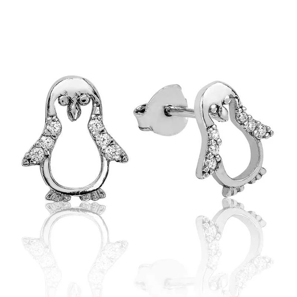 Gümüş Penguen Çivili Küpe SL2165 ürün görseli 1