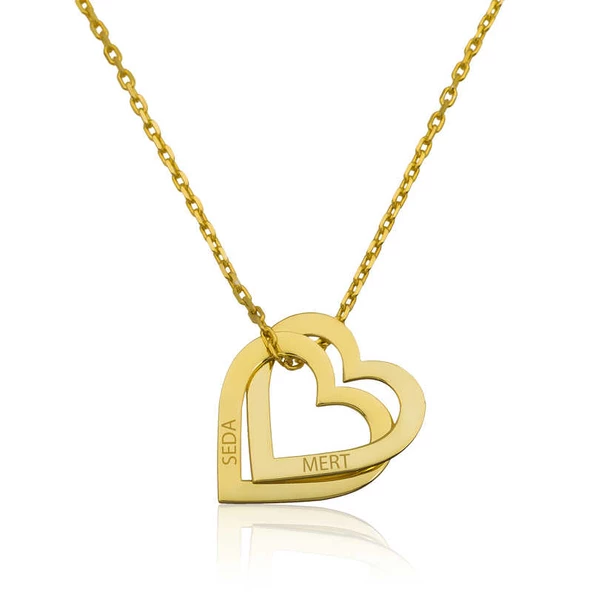Gümüş Gold Kişiye Özel Kalpler Kolye SL2789 ürün görseli 1