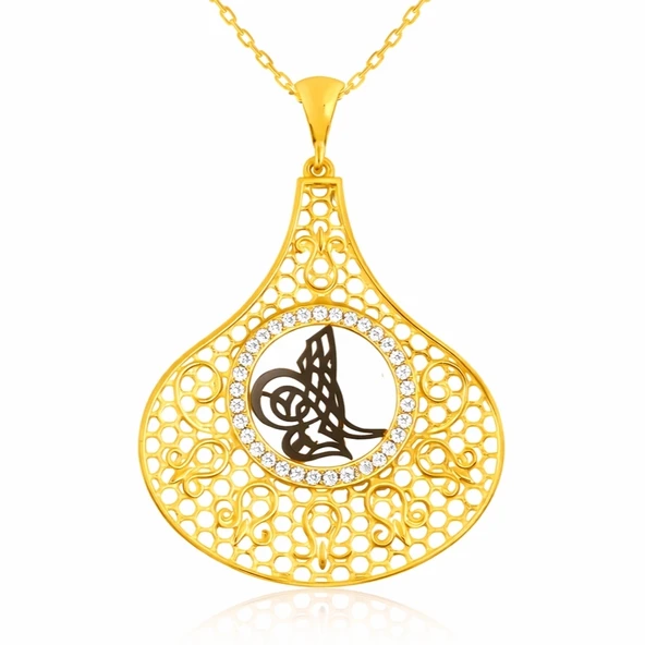 Gümüş Gold Tuğra Bayan Kolye SL2820 - Resim 5