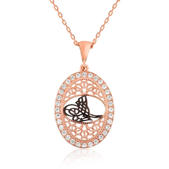 Gümüş Rose Osmanlı Tuğralı Bayan Kolye SL2822 - Resim 2