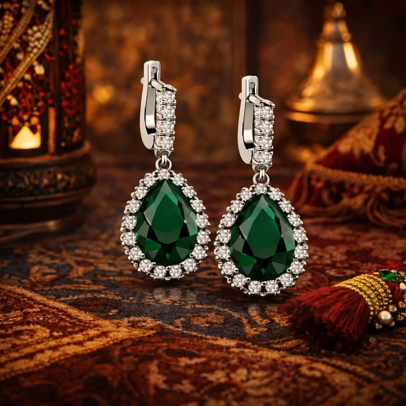 Gümüş Hürrem Sultan Bayan Küpe  SL2879 - Resim 7