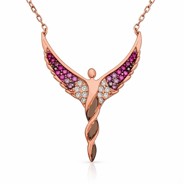 Gümüş Rose Kanatlı Melek Bayan Kolye SL2805 - Resim 5