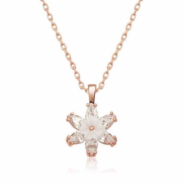 Gümüş Rose Beyaz Lotus Çiçeği Kolye  SL3050 ürün görseli 1