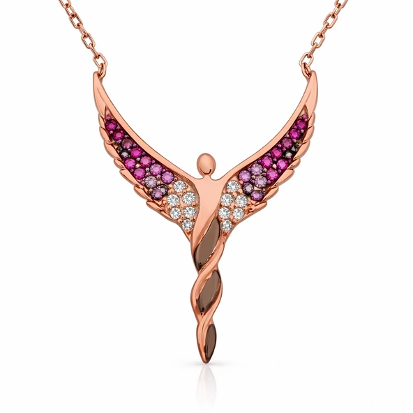 Gümüş Rose Kanatlı Melek Bayan Kolye SL2805 - Resim 4
