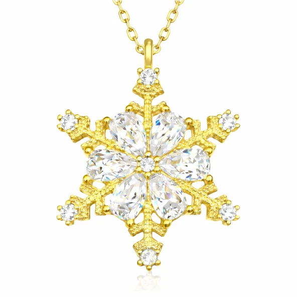 Gümüş Gold Kar Çiçeği Bayan Kolye SL3402 - Resim 7