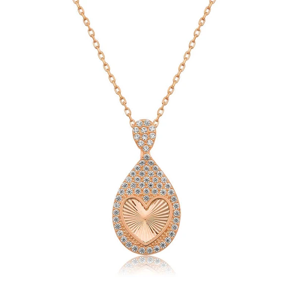 Gümüş Rose Damla Kalp Bayan Kolye SL3365 - Resim 3
