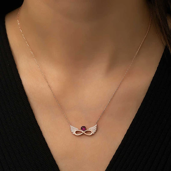 ​Gümüş Rose Kanatlı Sonsuz Kalp Kolye SL3527 - Resim 10