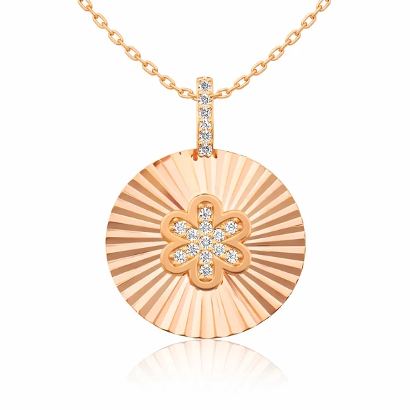 Gümüş Rose Fırfırlı Çiçek Bayan Kolye SL3359 - Resim 3