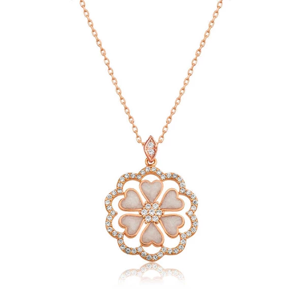 Gümüş Rose Kalp Çiçek Bayan Kolye SL3532 ürün görseli 1