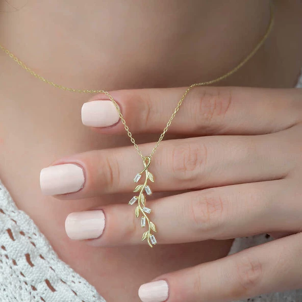 Gümüş Gold Sarmaşık Bayan Kolye SL3627 - Resim 3