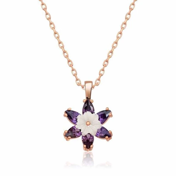 Gümüş Rose Mor Lotus Çiçeği Kolye  SL3223 - Resim 3