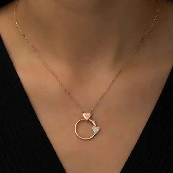 Gümüş Rose Kalbe Giden Ok Kolye SL3575 - Resim 9