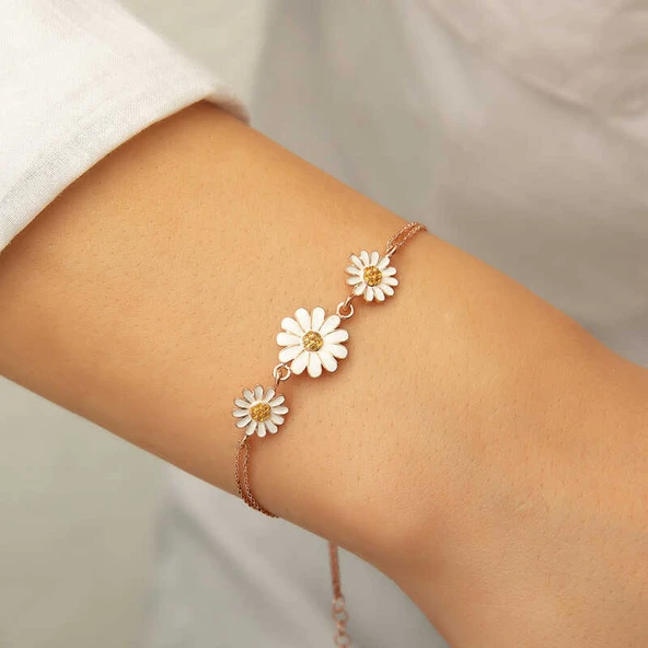 ​Gümüş Rose Üçlü Papatya Bileklik SL3395 - Resim 8