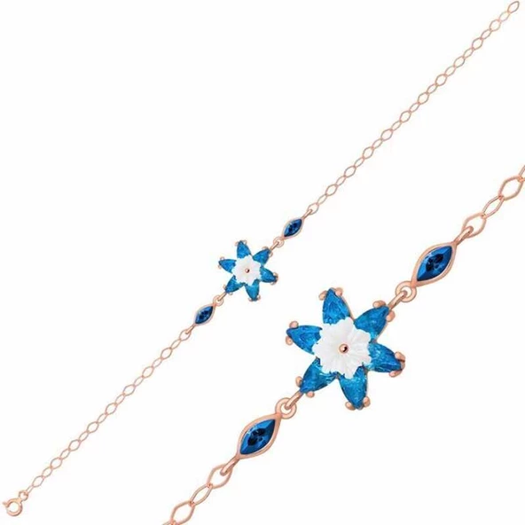 Gümüş Rose Mavi Lotus Çiçeği Bileklik SL3195 ürün görseli 1