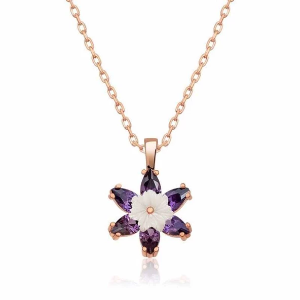Gümüş Rose Mor Lotus Çiçeği Kolye  SL3223 ürün görseli 1