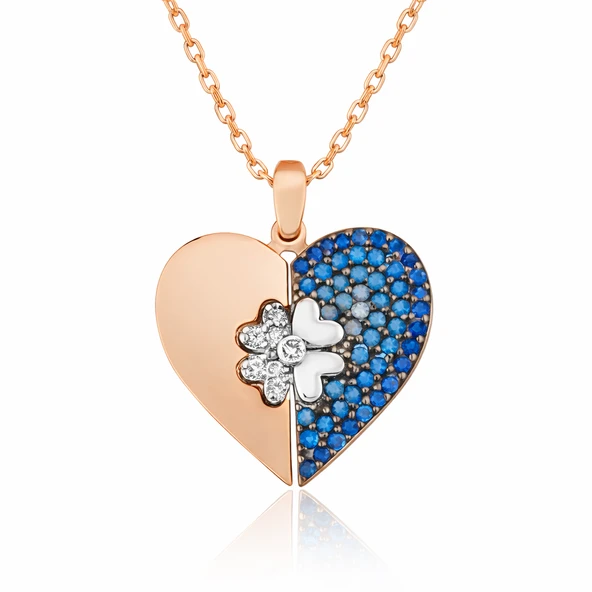 ​Gümüş Rose Kalpli Yonca Bayan Kolye SL3229 - Resim 4