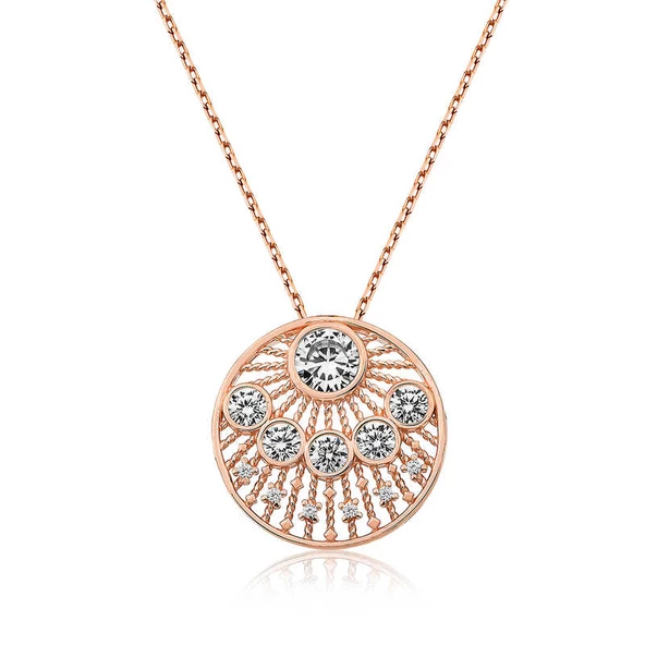 Gümüş Rose Etnik Desenli Rose Bayan Kolye SL3640 ürün görseli 1