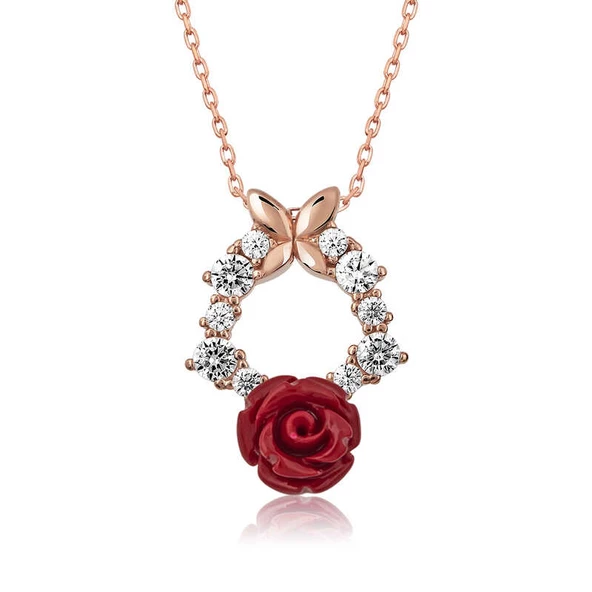 ​​Gümüş Rose Kırmızı Gül Kolye SL3199 ürün görseli 1