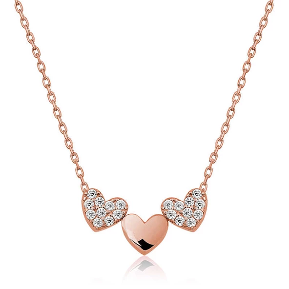 Gümüş Rose Üç Kalp Bayan Kolye SL3495 ürün görseli 1