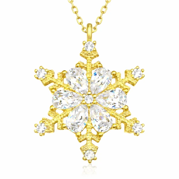 Gümüş Gold Kar Çiçeği Bayan Kolye SL3402 - Resim 4