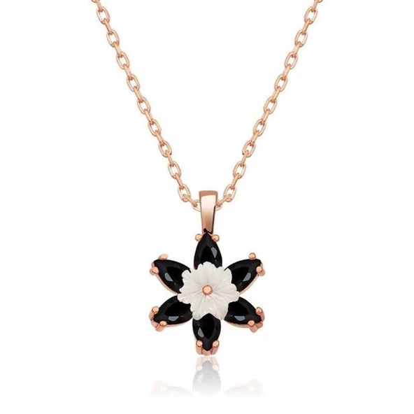 Gümüş Rose Siyah Lotus Çiçeği Kolye SL3654 ürün görseli 1