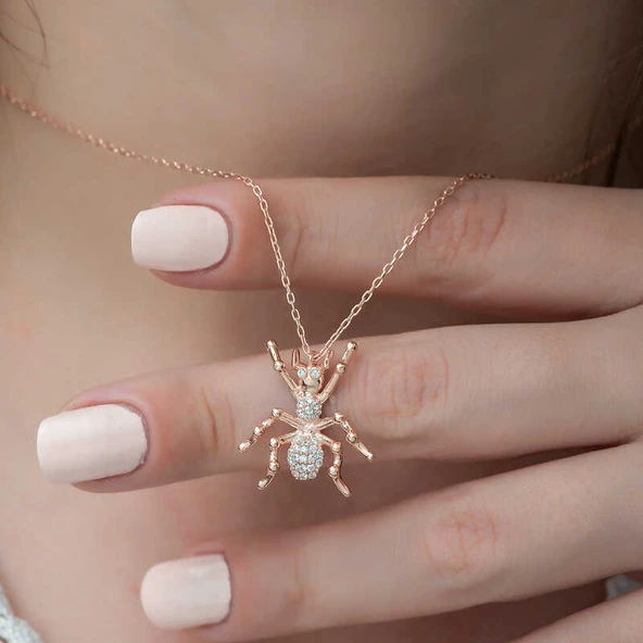 Gümüş Rose Örümcek Bayan Kolye SL3770 - Resim 9