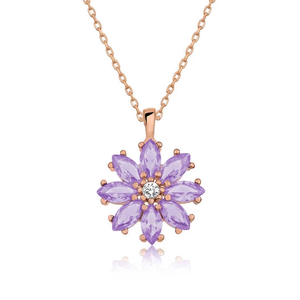 Gümüş Rose Lila Çiçek Kolye SL3762 ürün görseli 1