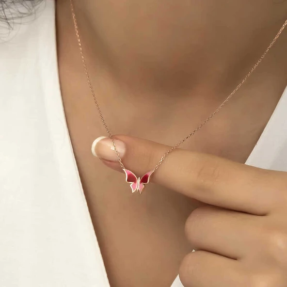Gümüş Rose Minimal Kelebek Bayan Kolye SL4102 - Resim 10