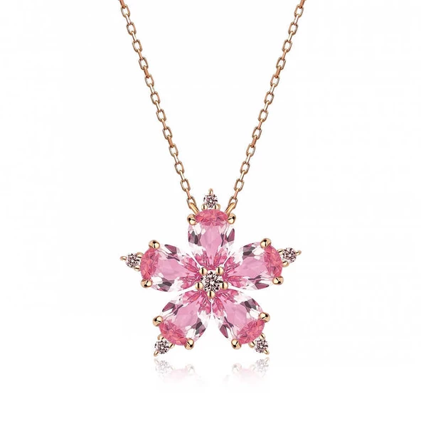 Gümüş Rose Pembe Kamelya Çiçeği Kolye SL3785 ürün görseli 1