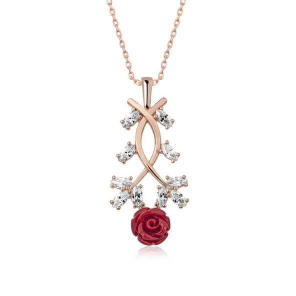 ​Gümüş Rose Kırmızı Gül Kolye SL3801 ürün görseli 1