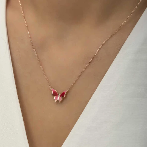 Gümüş Rose Minimal Kelebek Bayan Kolye SL4102 - Resim 4