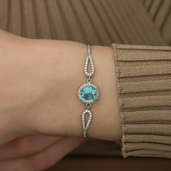 Gümüş Aquamarine Bayan Bileklik SL3829 - Resim 12