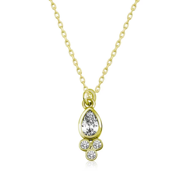 Gümüş Gold Çiğ Damlası Tektaş Bayan Kolye SL4294 ürün görseli 1
