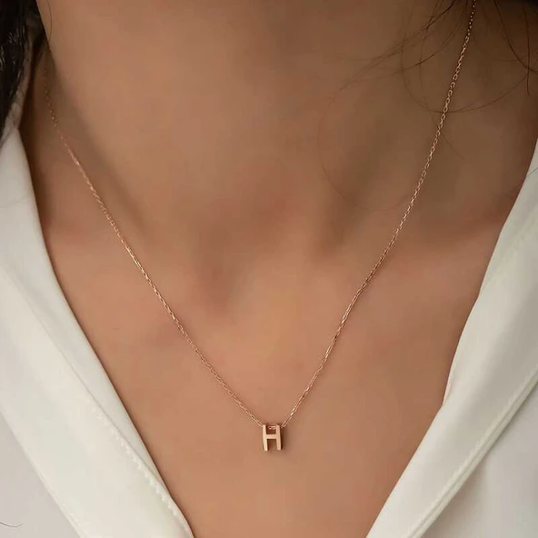 Gümüş Rose 3 Boyutlu H Harf Bayan Kolye SL4244 - Resim 3