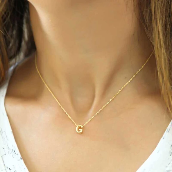 Gümüş Gold 3 Boyutlu G Harf Bayan Kolye SL4230 - Resim 3